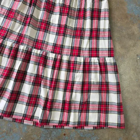 Show Me Your Mumu Melody Maxi Skirt Size L Flannel Plaid Prairie Tiered Red